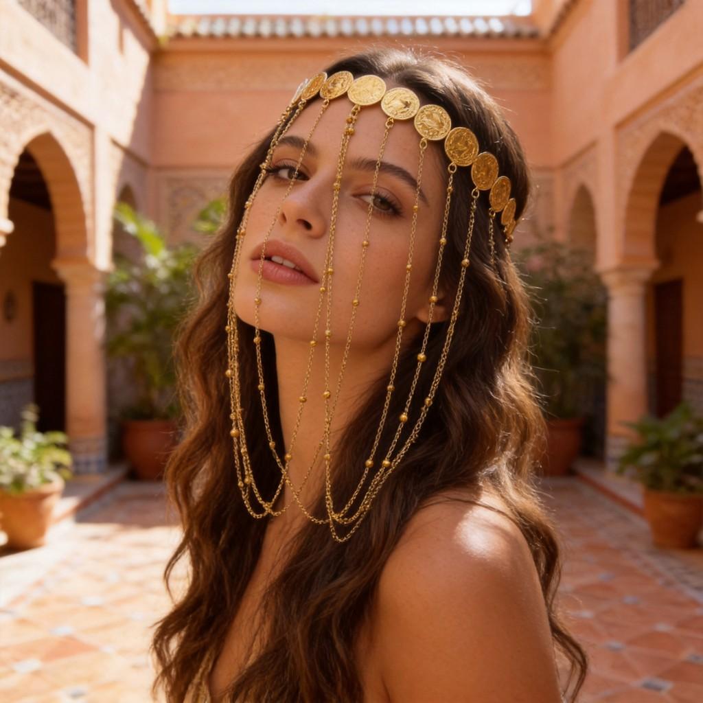 Middle Gold Coin Chain Tassel Hairband For Women Fashion Accessories