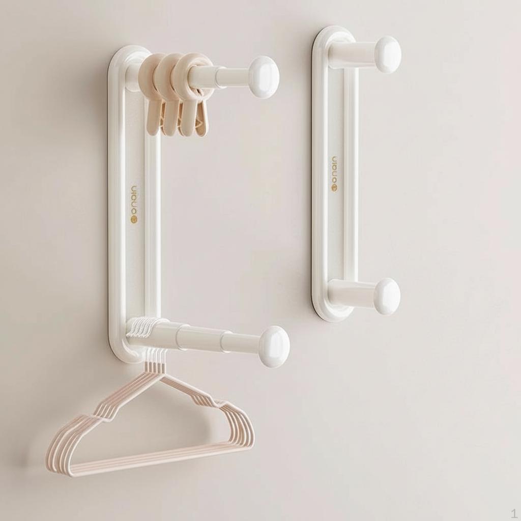Suction Holder WallMounted Clothes Drying Rack, Retractable Organizer, SpaceSaving Pegs Moon White 2