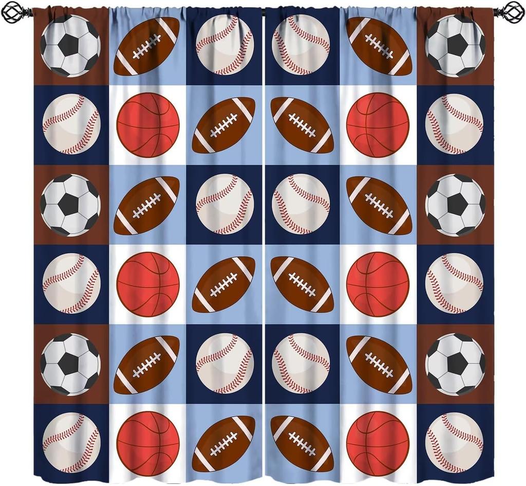 Rustic Basketball Curtain Vintage Texture Traditional Sport Print Window Curtains Kids Boys Teens With Rod Pocket Polyester