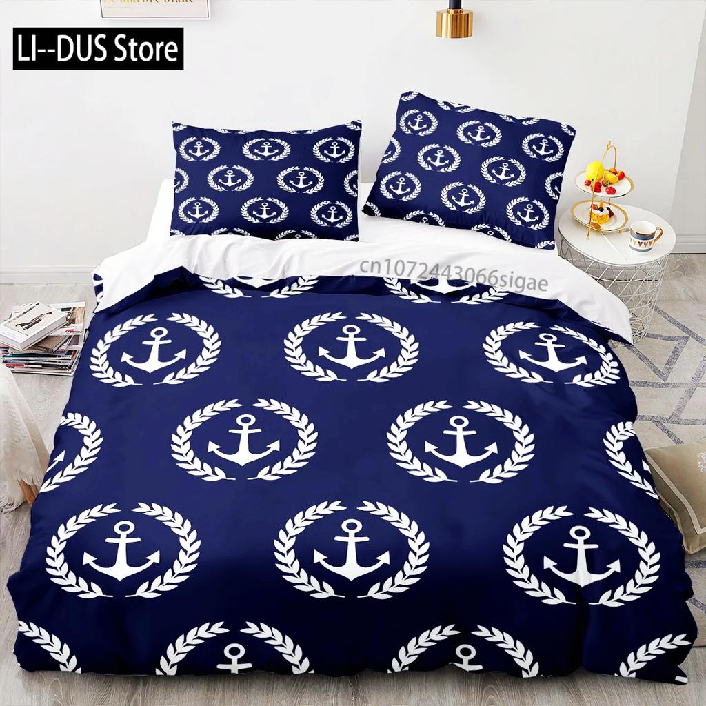Set Biancheria da Letto Anchor Marine Oceano Mare 3D Copripiumino Set Piumone Biancheria da Letto Singolo Gemello Regina Re Singolo Blu Nave Imbarcazione Bambini
