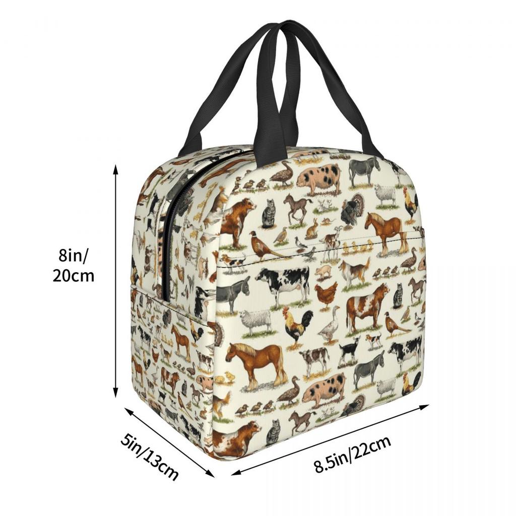 Country Farm Animals Farmhouse Village Pet Insulated Lunch Bag for Women Kids Portable Food Boxes Thermal Lunch Box Tote