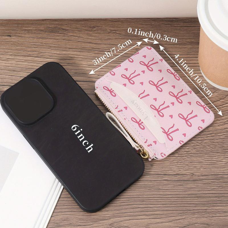 Trendy Simple Bow Coin Bag Ultra-Thin Credit Card Holder Zipper Wallet Cute Lightweight Money Change Pouch Birthday Gifts