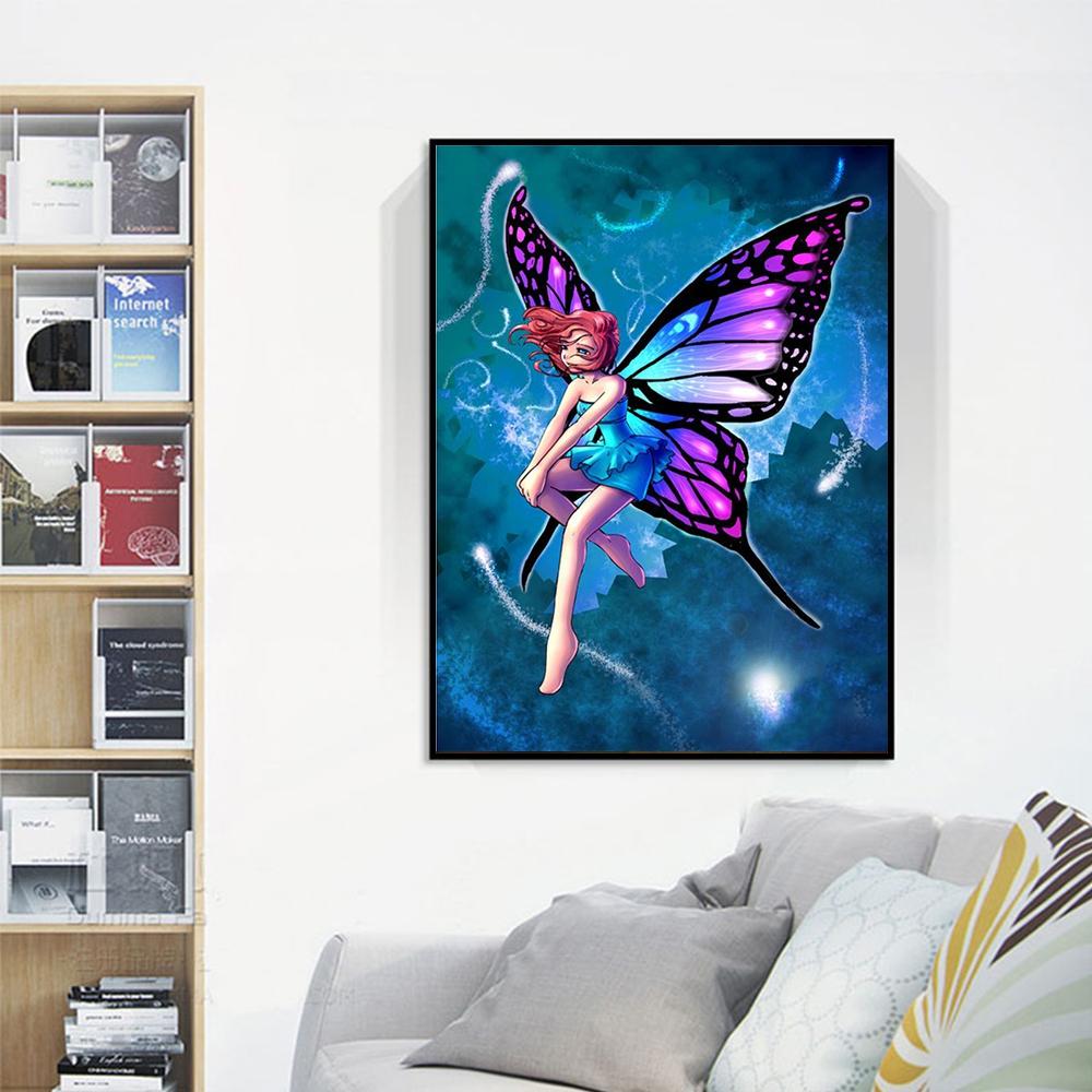 5D DIY Diamond Painting Butterfly Fairy Picture of Rhinestones Full Drill Diamond Embroidery Home Decor Wall Art