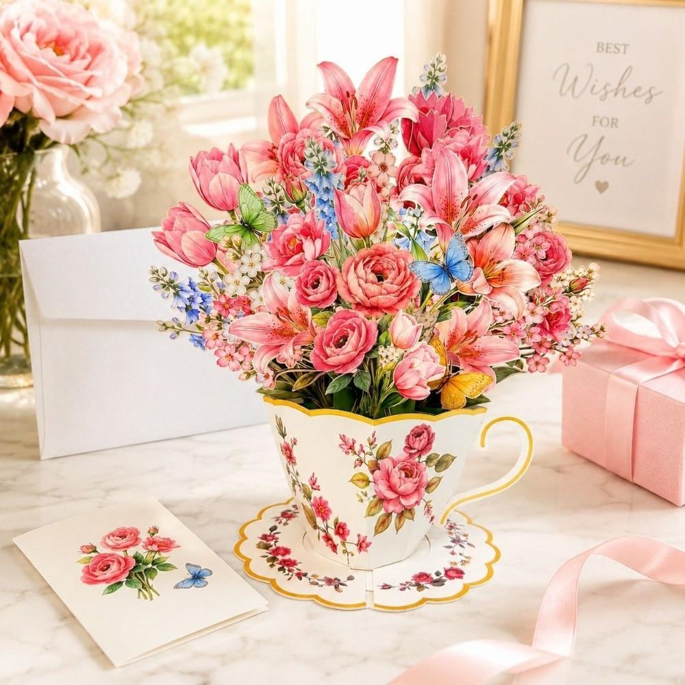 with Envelope & Message Note Butterfly Greeting Cards Flower Bouquet Card for Mom & Her