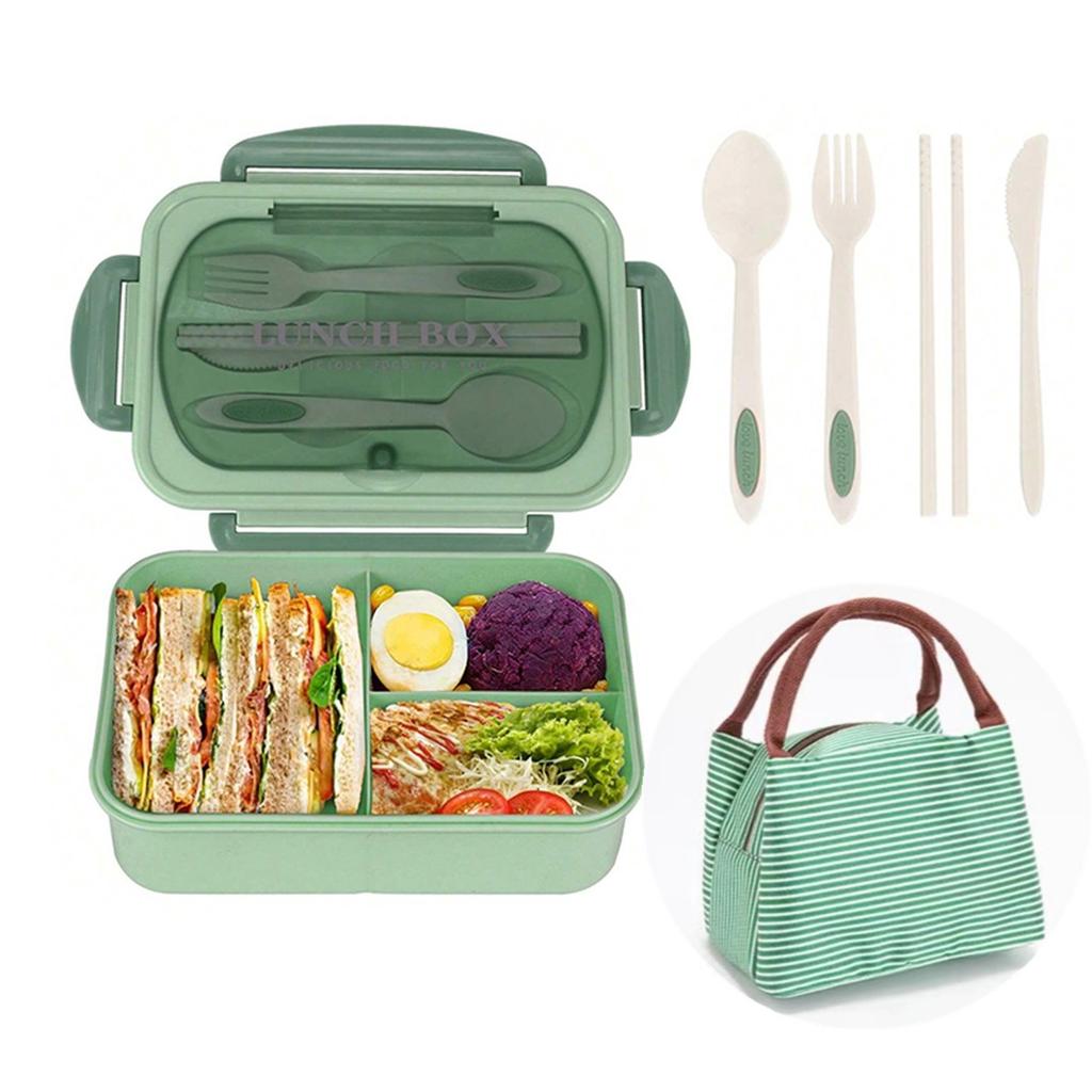 Lunch Box with Tableware for Office Workers Square Divided Microwave Oven Bento Box Leakproof Food Container for Picnic Camping