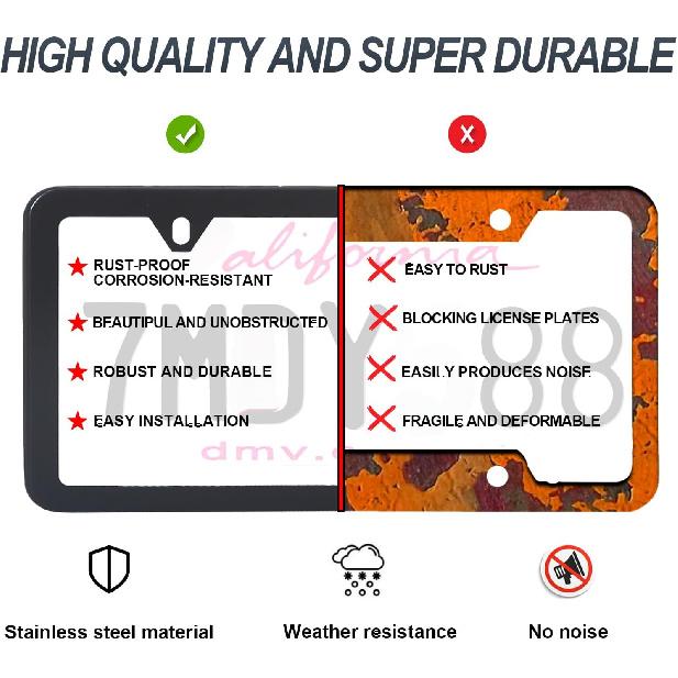 2PCS Premium Matte Black License Plate Frames, 2 Holes Solid Rust-Free Stainless Steel, Rattle-Free Heavy Duty License Plate Bracket Holder,