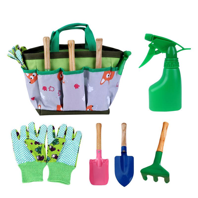 Cross-border children's outdoor gardening tool set, sand digging shovel, beach toy, portable storage gardening tool set