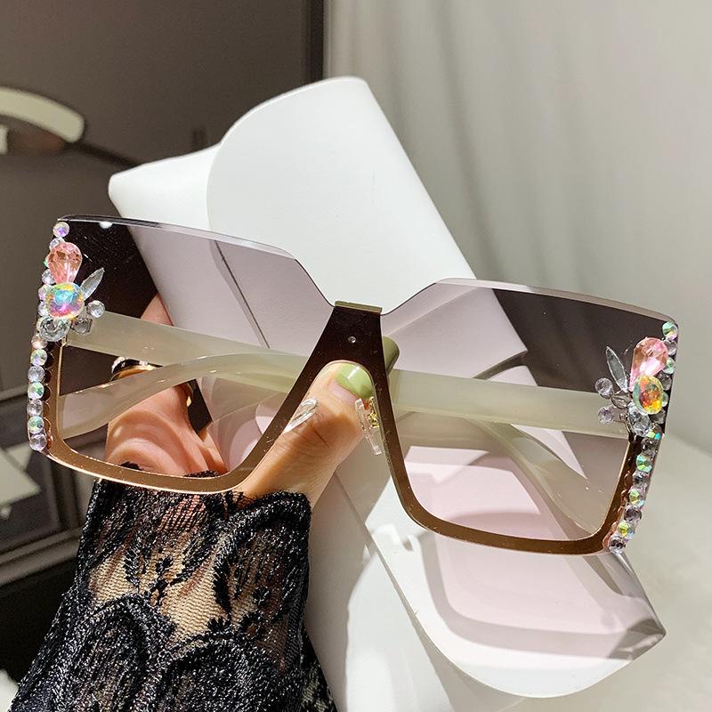 Frameless Cut-Edge Sunglasses with Rhinestones - Trendy European & American Style for Big Face Slimming and Sun Protection