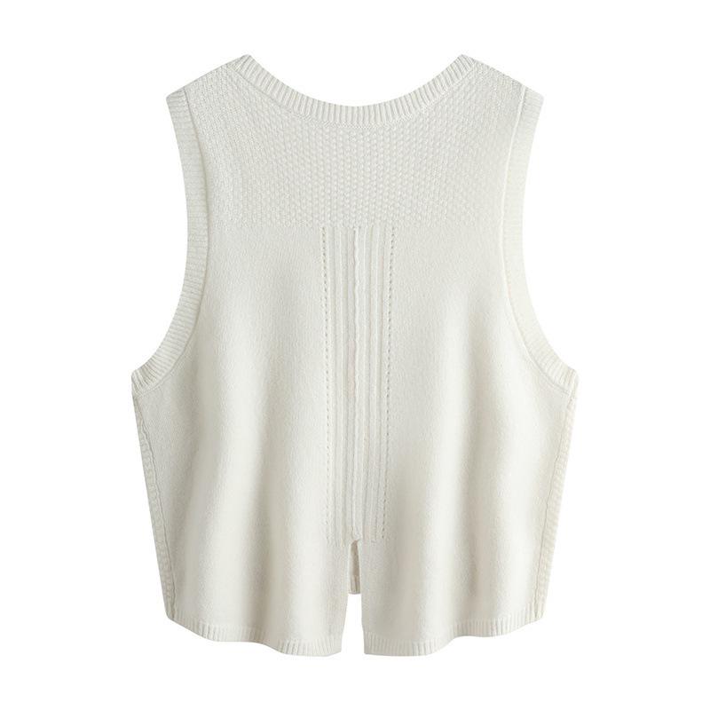 2023 Round Neck Wool Chunky Knit Sleeveless Cropped Cardigan Vest