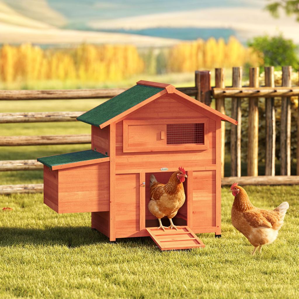 Wooden Chicken Coop with Nest, Waterproof Roof, Removable Tray, 2 Perches, Ramp, Window, for 2 Chickens, Ducks, Orange