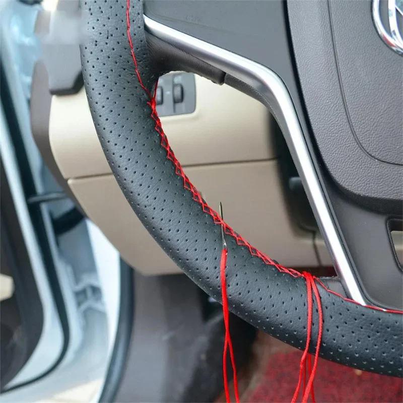 Car Steering Wheel Cover 3 Color DIY Needles And Braid Thread Artificial Leather Car Covers Suite Texture Soft Auto Accessories