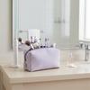 Striped Embroidered Travel Cosmetic Bag Portable Toiletry Organizer for Women Makeup Storage Pouch
