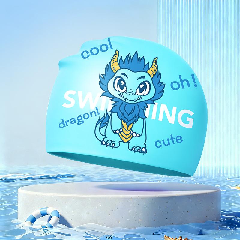 New Children's Cartoon Swimming Cap Cute Dolphin Waterproof Ear Protection Swimming Caps Kids Hot Spring Swimming Equipment