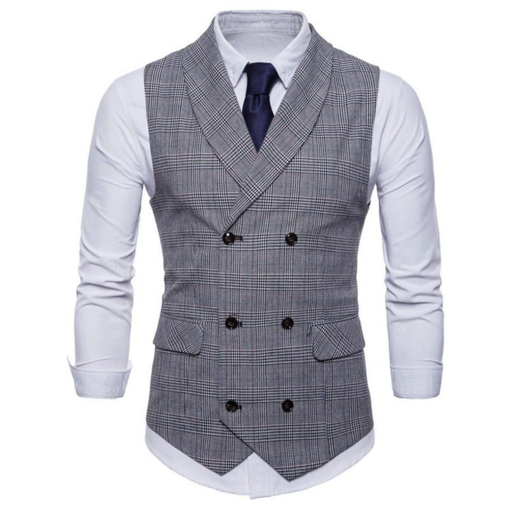 Gilet a quadri da uomo primaverile casual slim doppiopetto