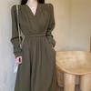 New ArriValS Open Run Women S V Neck Long dreSS With waiSt Strap And pocketS
