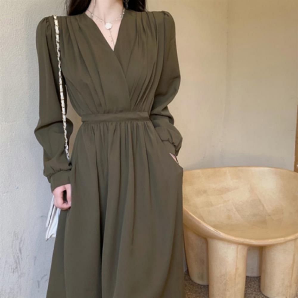 New ArriValS Open Run Women S V Neck Long dreSS With waiSt Strap And pocketS