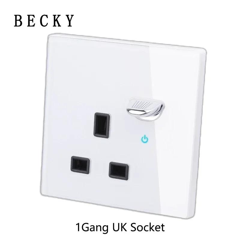 White Tempered Glass Wall Switch Panel Led European 16a Socket Retro Toggle Light Switch Eu Uk Standard 2usb Socket 1Gang-4gang