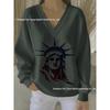 2025 3D Print V-neck Knit Pullover: Versatile Loose Fit Sweater for Autumn/Winter