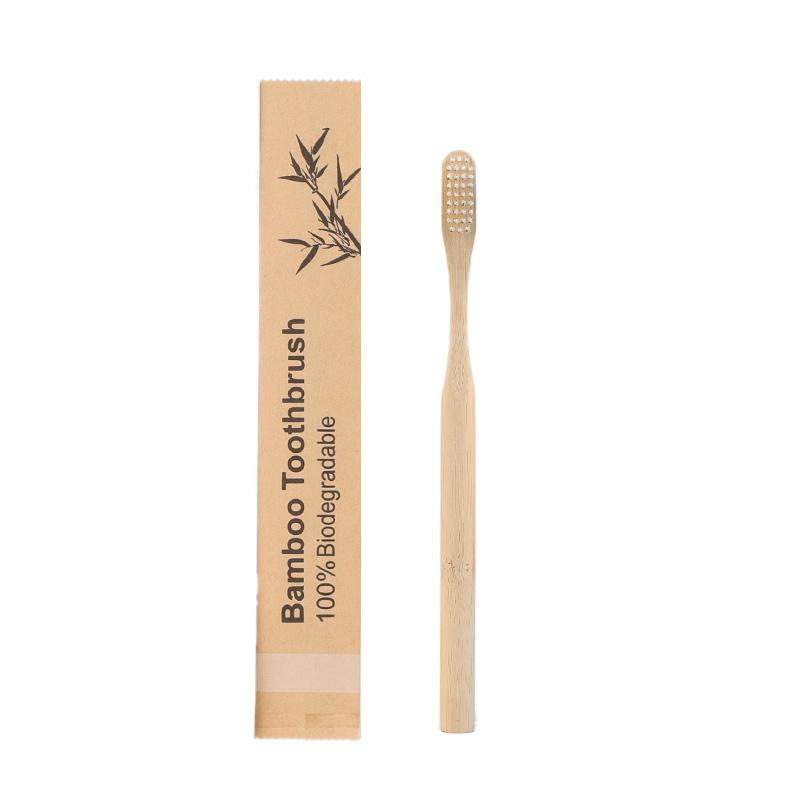 Custom Logo Kraft Bag BPA Free Color Painted Round Handle Adult Soft Eco Biodegradable Bamboo Toothbrush