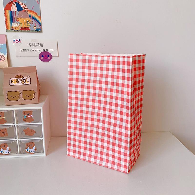 20Pcs Ins Style Colorful Plaid Kraft Paper Bag Birthday Party Graduation Christmas Gift Bag Packaging Bag Candy Sundries Bags