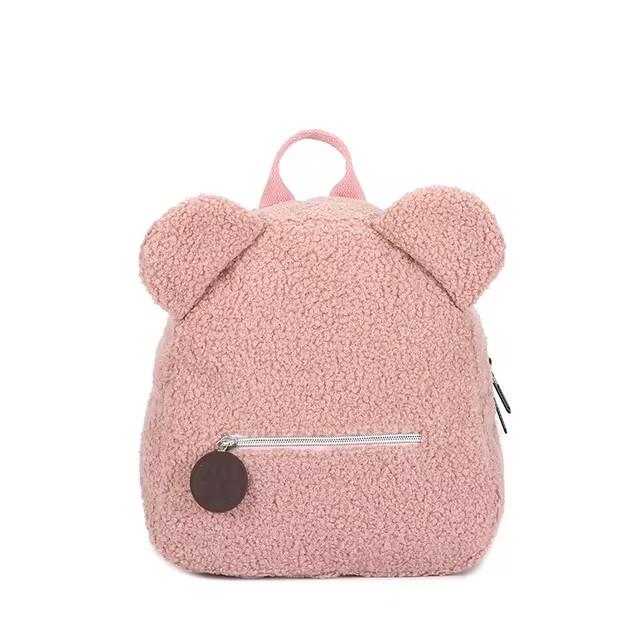 Cute Bear Lambswool Backpack for Girls, Soft Plush Fleece Mini Daypack, Casual Lightweight Shoulder Bag for Kids Outdoor Travel Daily Use