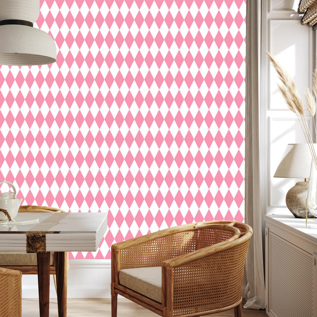 Harlequin Diamonds Wallpaper White and Powder Pink for Living Room and Bedroom 50x1000