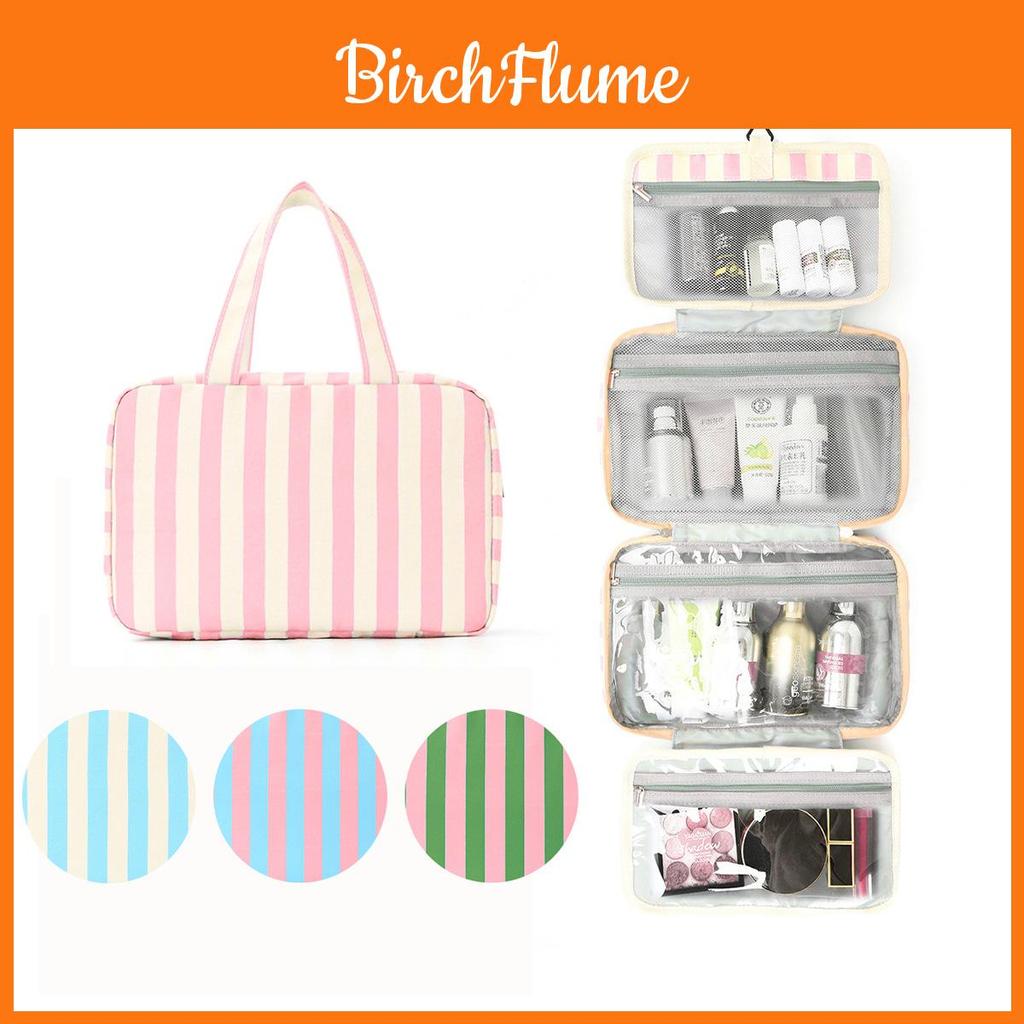 Modern Striped Travel Makeup Bag With Wet And Dry Separation For Cosmetic Storage