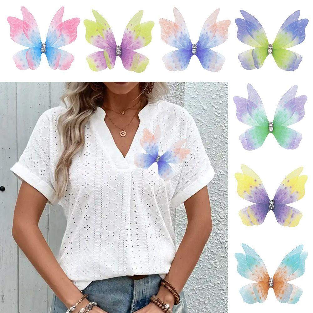 50 ks dvouvrstvých šifonových vyšívaných motýlů do vlasů, svatební doplňky