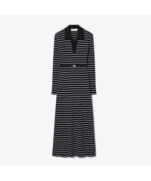 Tolibeochi Cotton Knit Polo Dress - Navy Classic Shirting Stripe S