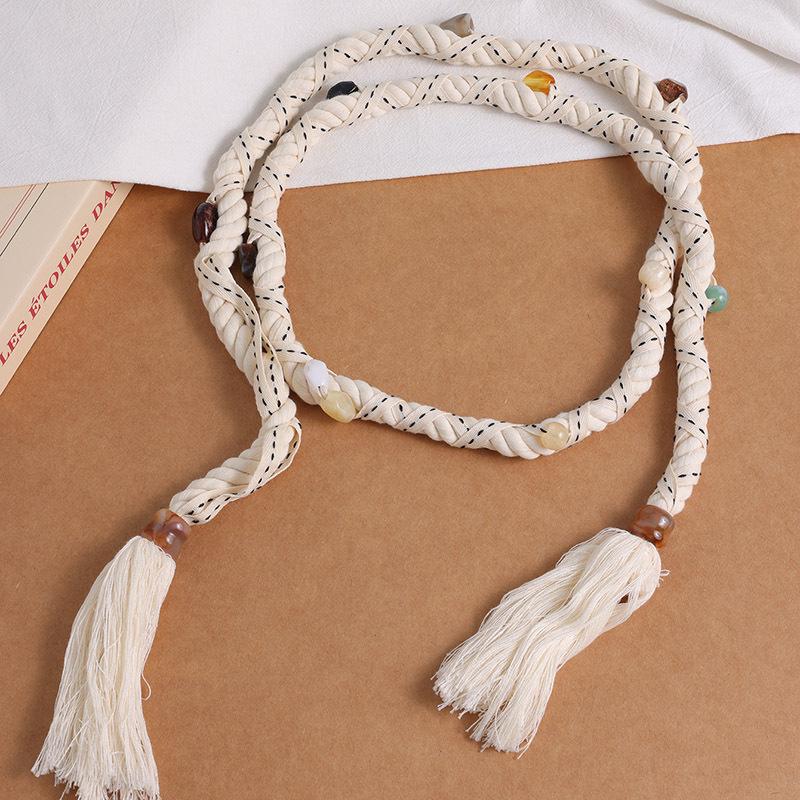 

Богемный пояс Этнический пояс Плетеный пояс из бисера Хлопковый пояс на талию Мягкая текстура Стиль для отпуска Женский пояс