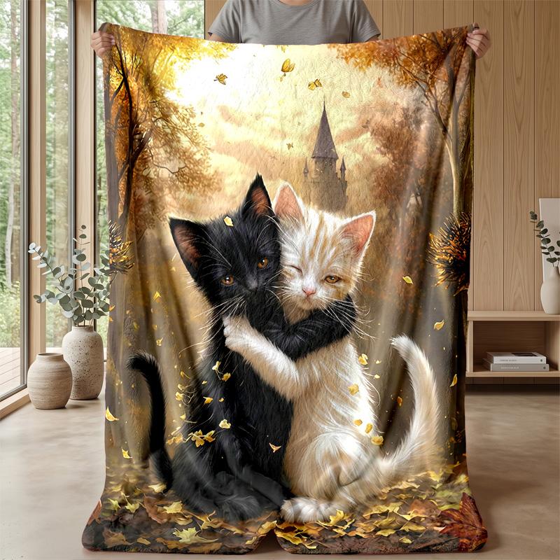 Kittens Among Purple Flowers Theme blanket Lightweight Warm Flannel Blanket Decorative Throw Blanket for Home Decoration