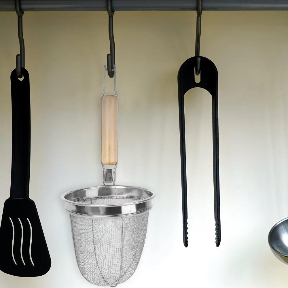 Wooden Handle Pasta Basket Strainer Stainless Steel Noodle Dumplings Mesh Basket  Kitchen Gadgets