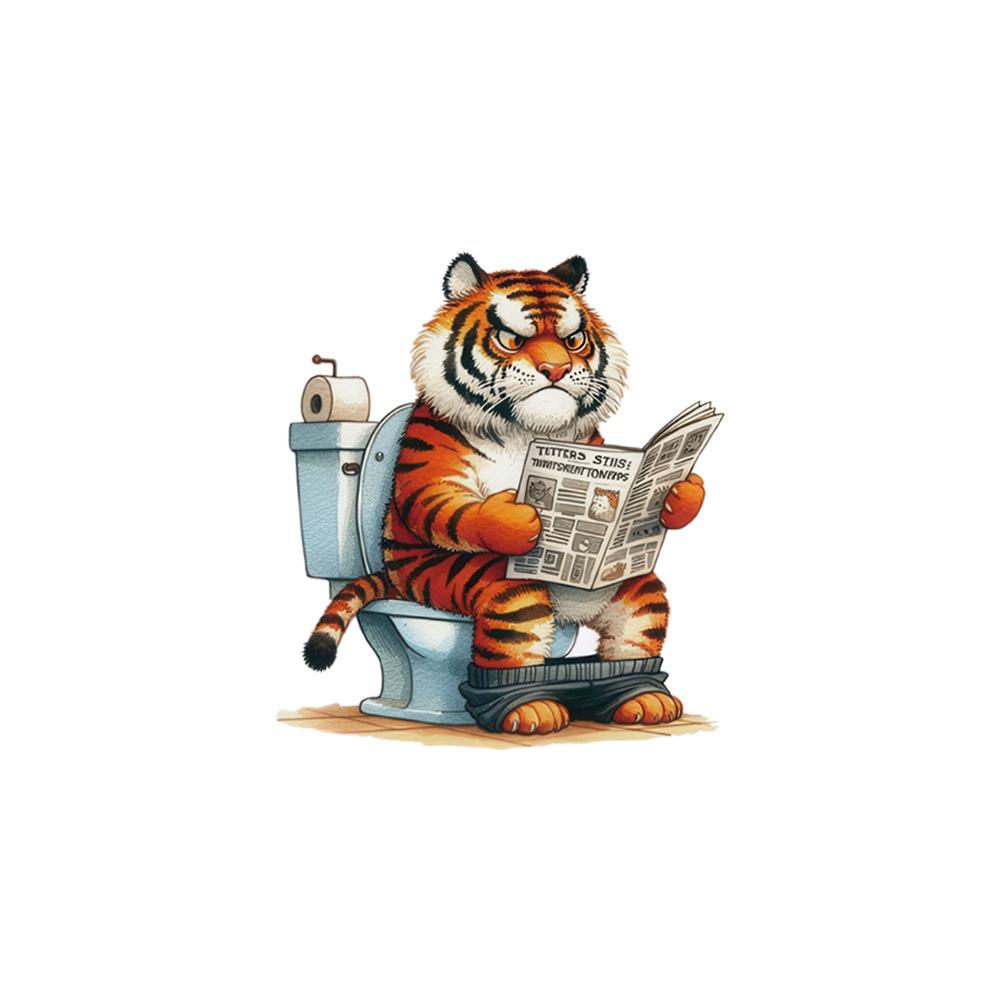 

Serious Tiger Reading Newspaper Waterproof Toilet Lid Sticker for Bathroom Toilet Home Decor 26.5x29.5cm разноцветный