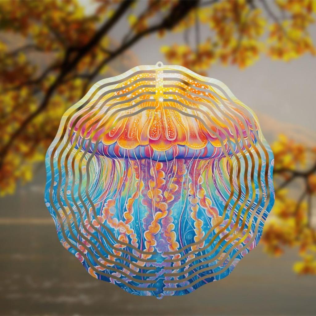 Lebhafte Quallen Windspiel für Outdoor Garten Terrassendekoration mit 360° Drehhaken Geschenkidee für jede Jahreszeit
