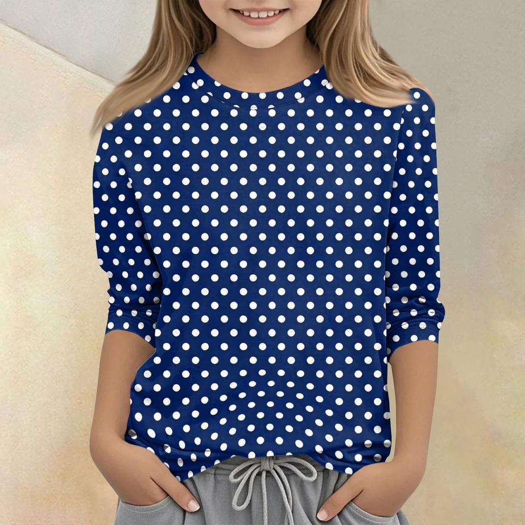 Kids Polka Dot Print Crew Neck Three Quarter Sleeve Casual T Shirt Lightweight Soft Fabric Comfortable Fit for Everyday Wear