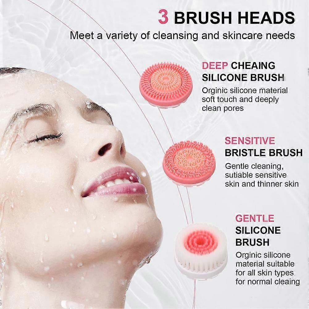 Cleansing Device, Waterproof Dual-Rotation Face Scrubber Exfoliator with 3 Brush Heads, for Cleans