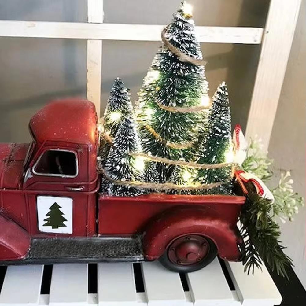 Weihnachten Kart Auto Retro Roten Lkw Weihnachten Baum LED Licht Blinkende Dekoration Weihnachten Atmosphäre Harz Desktop Ornament