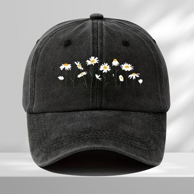 A Stylish Baseball Cap Featuring a Daisy Floral Print Adjustable And Lightweight Suitable for Both Men And Women