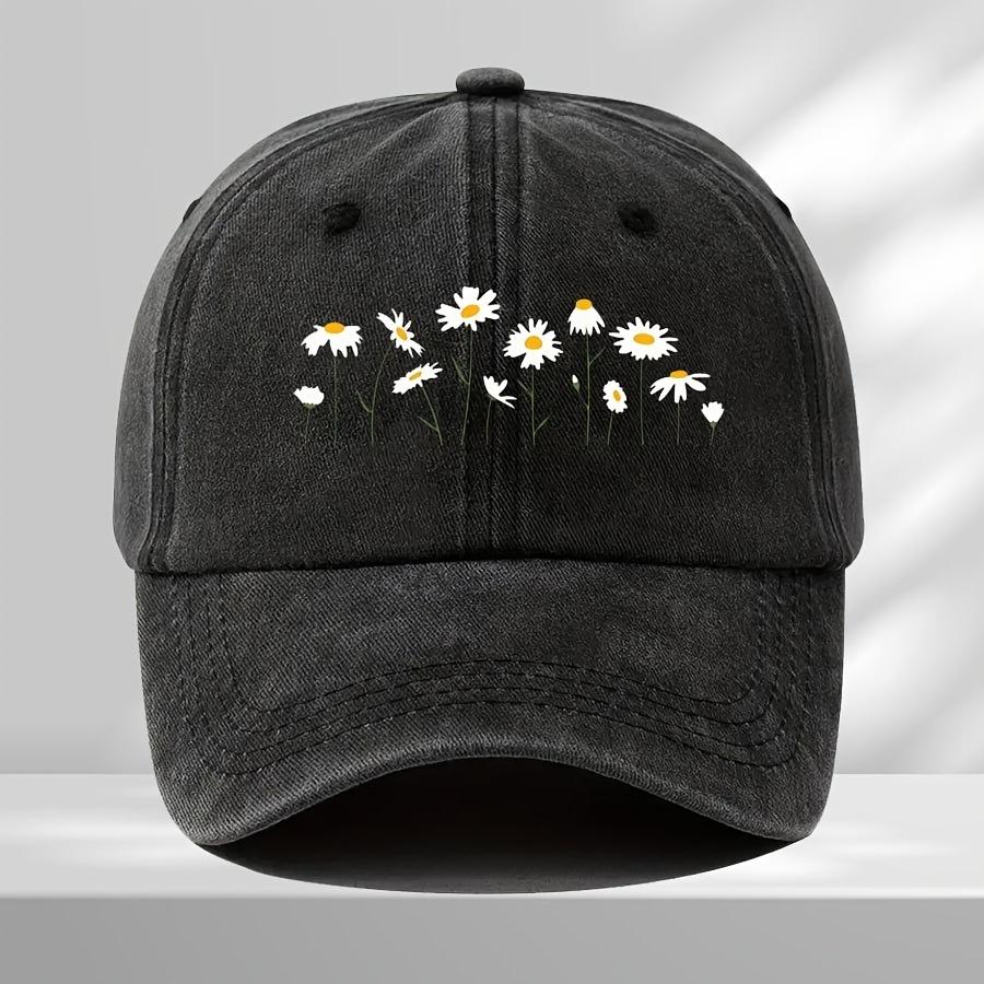 

A Stylish Baseball Cap Featuring a Daisy Floral Print Adjustable And Lightweight Suitable for Both Men And Women One Size