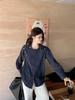 Plus Size Striped Off-Shoulder Long-Sleeve Women's Slimming French Top
