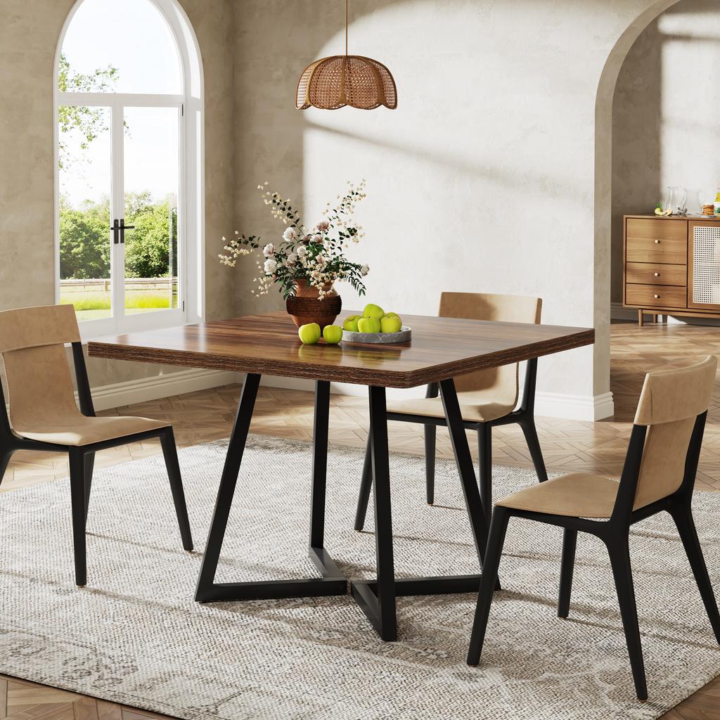 Tribesigns Square Dining Table, 31.5 Inch (80 Cm) Industrial Dining Table with Metal Base, Kitchen Table for Dining Room