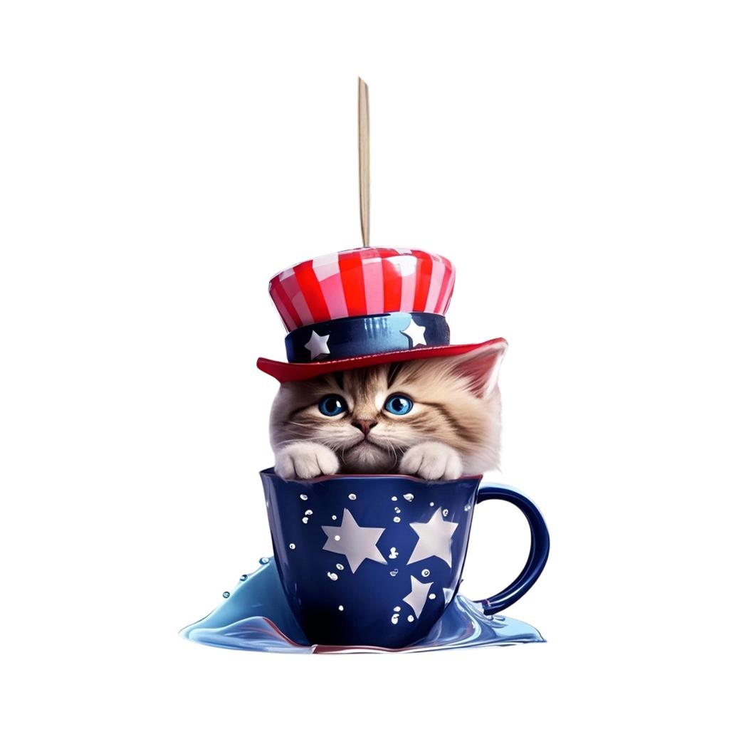 Acrylic Patriotic Tree Hanging Decoration Flat Cat Shaped Ornament for Independence Day Party Home Office Event Display