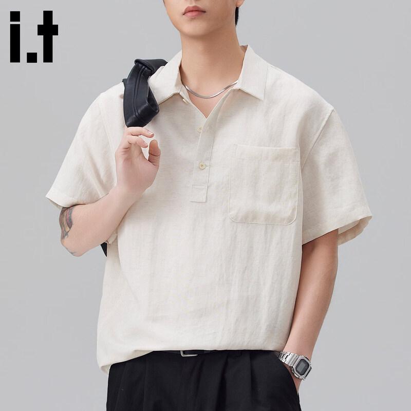 :CHOCOOLATEit Men's Summer Linen Blend Polo Shirt