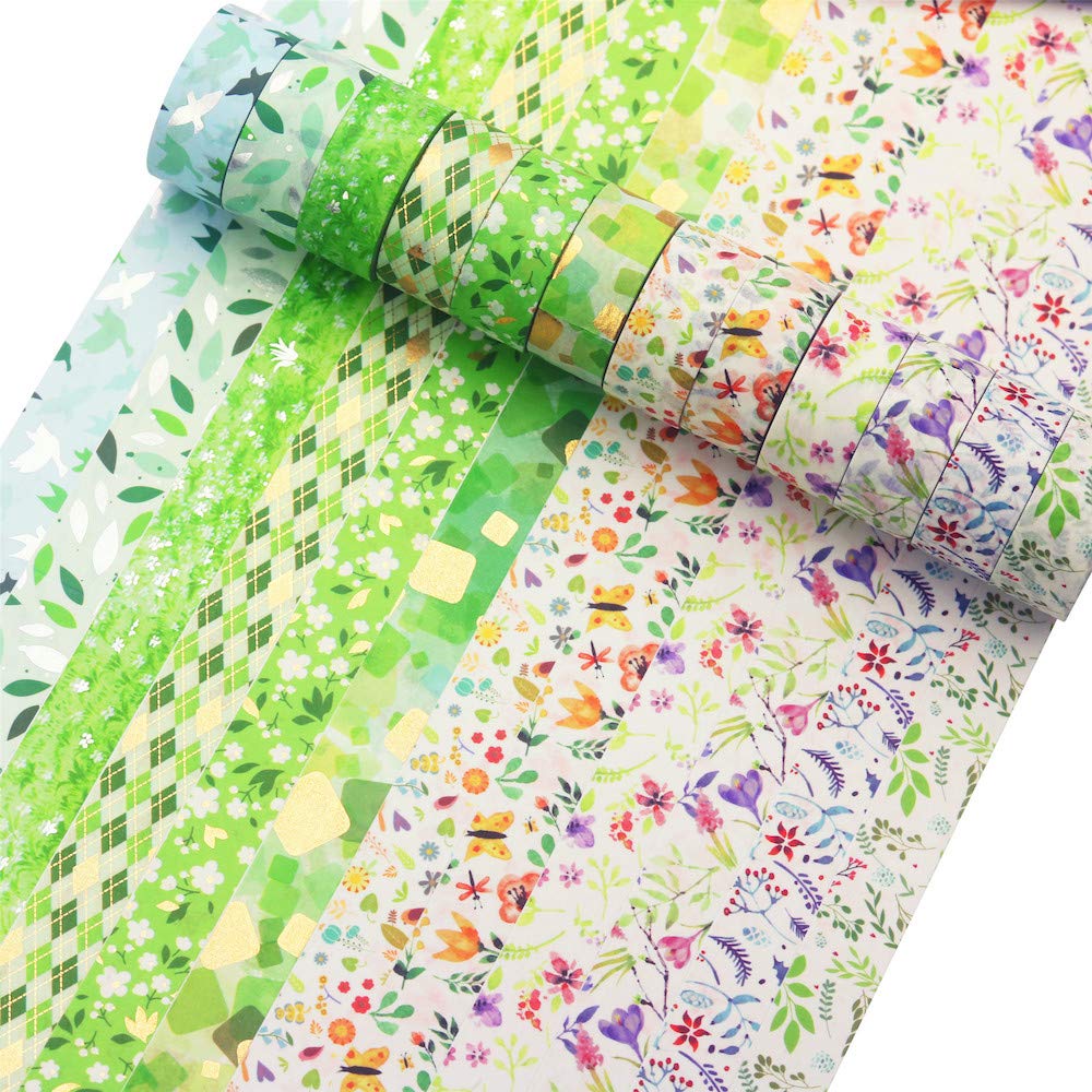 Yubbaex Natural Law Masking Gold Foil Cute 15mm Wide X 12 Rolls Leaves Flying X 12 Tape, Stamp, Design, (Willow Rolls)