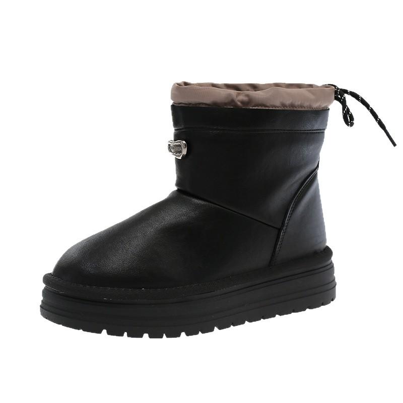 [Fanfna] Waterproof leather thick-soled snow boots for women's 2025 winter new velvet thickened thermal cotton shoes cotton boots