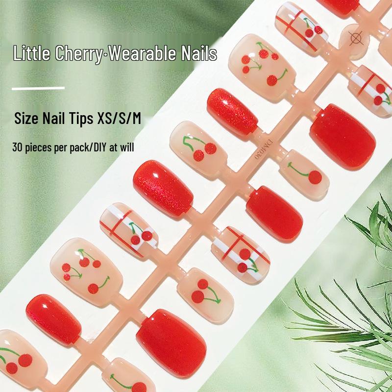 

Cherry Red Cat Eye Press-On Nails with Crystal Stone & Glitter - Short, Pre-Made Nail Tips