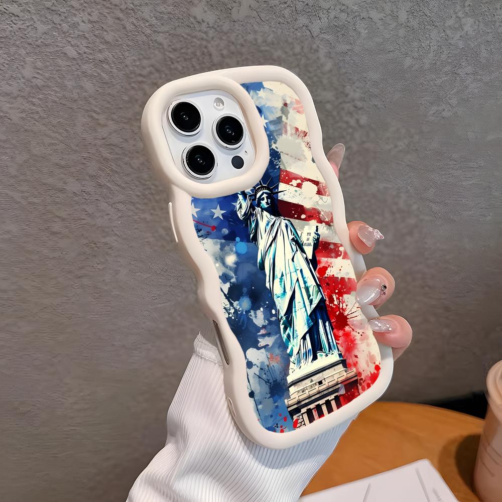 USA America Flag Wavy Edge TPU Mobile Phone Case for iPhone 17 16 15 14 13 12 11 Air Pro Max Plus Colorful Cover