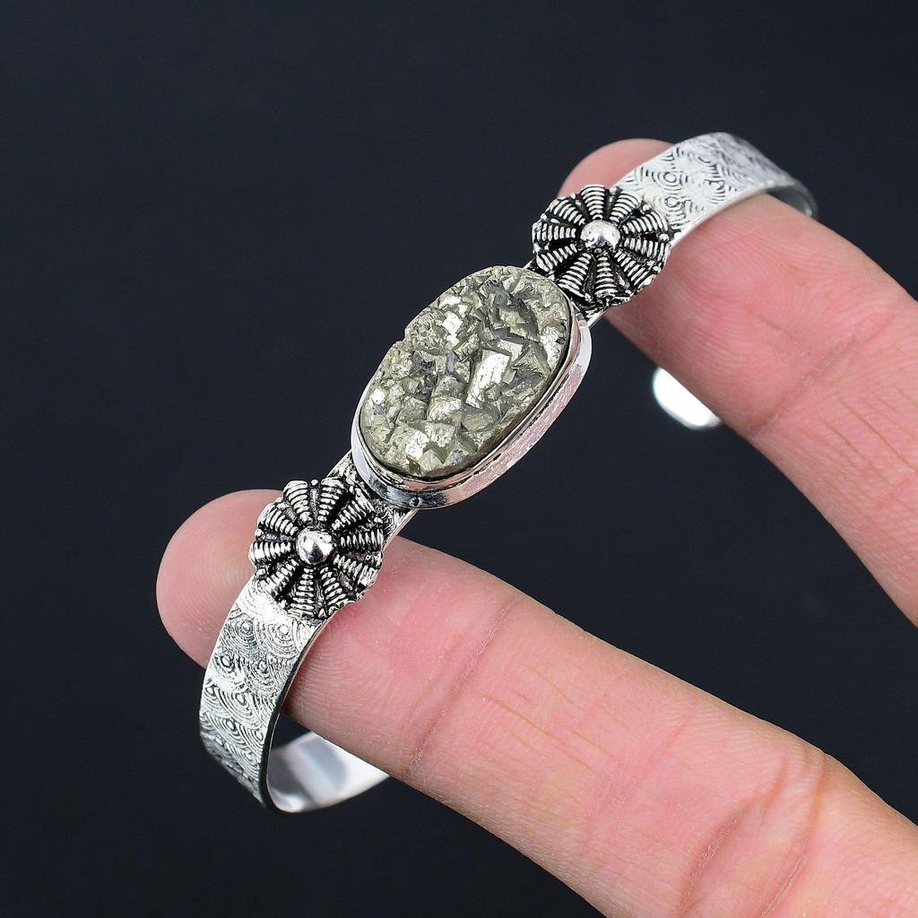 Sisters Day Sale Pyrite Druzy Stone Birthday New Bangle Bracelet Sterling Silver