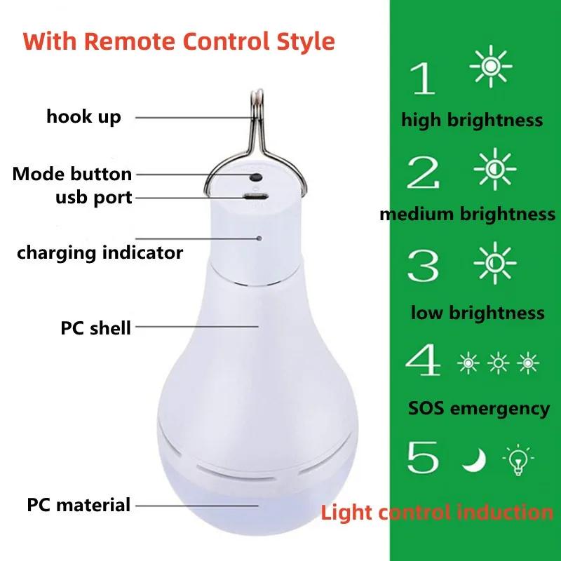 LED Solar Lamp Bulb Outdoor Waterproof Remote Control Timing Garden Hanging Light Hiking Camping Fishing Emergency Solar Lights