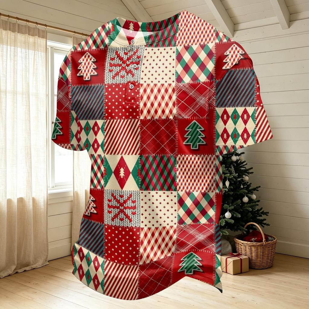 Men's Quick-Dry Neck Short Sleeve T-Shirt with Christmas Print